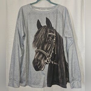 Gray Long Sleeve Horse Print Top